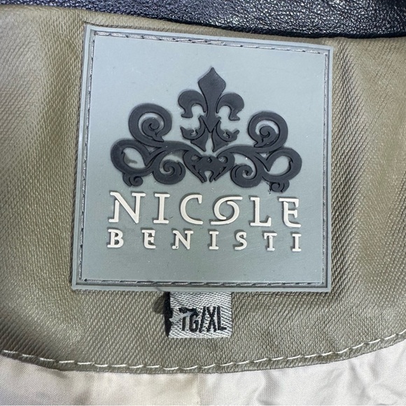 Nicole Benisti Green & Black Faux Leather Moto Biker Jacket Size XL - Picture 10 of 10